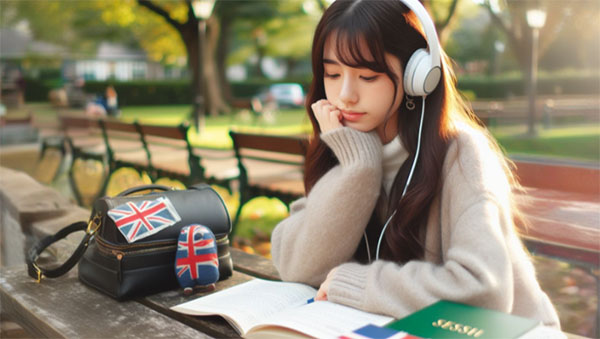 دختری در حال نطالعه انگلیسی در پارک