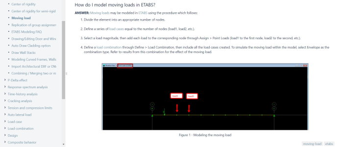 نمونه‌ای از محتوای آموزشی موجود در سایت رسمی نرم افزار ETABS در مورد تحلیل بارهای متحرک و ترسیم خط تاثیر