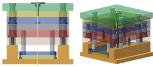 نمونه‌ای مدل دو بعدی و سه بعدی قالب تزریق پلاستیک طراحی شده در  نرم افزار اتودسک اینونتور ابزاری برای طراحی قالب های صنعتی