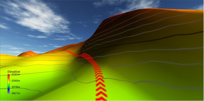 انیمیشن پیماش مسیر در نقشه توپوگرافی سه بعدی