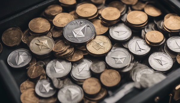 چندین سکه با علامت اتریوم درون یک کشو (تصویر تزئینی مطلب بلاک چین چیست)