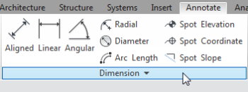 پنل Dimension در زبانه Annotate (ابزارهای نمایش ابعاد المان‌ها)