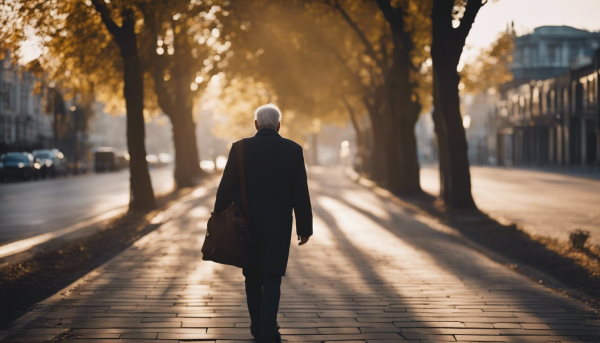 تصویر مردی مسن در حال قدم زدن در خیابان