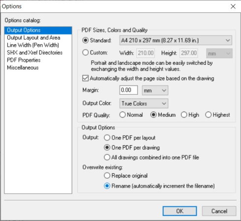 پنجره تنظیمات تبدیل فایل DWG به PDF در نرم افزار Any DWG to PDF Converter
