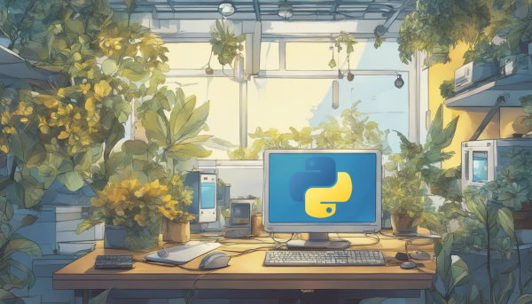 یک سیستم کامپیوتری در اتاقی با گیاهان زیاد (تصویر تزئینی مطلب برنامه نویسی وب چیست)