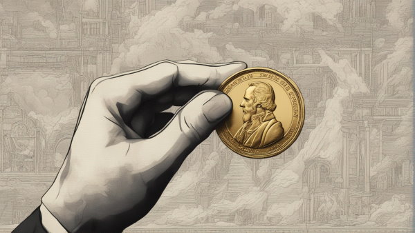 تصویر گرافیکی دستی که یک سکه قدیمی را گرفته است (تصویر تزئینی مطلب ترید چیست)