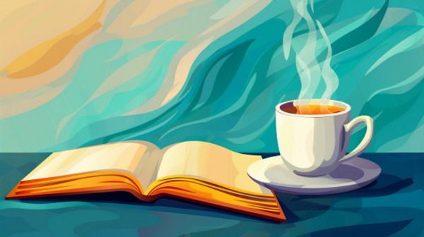 تصویر فنجانی قهوه کنار یک کتاب