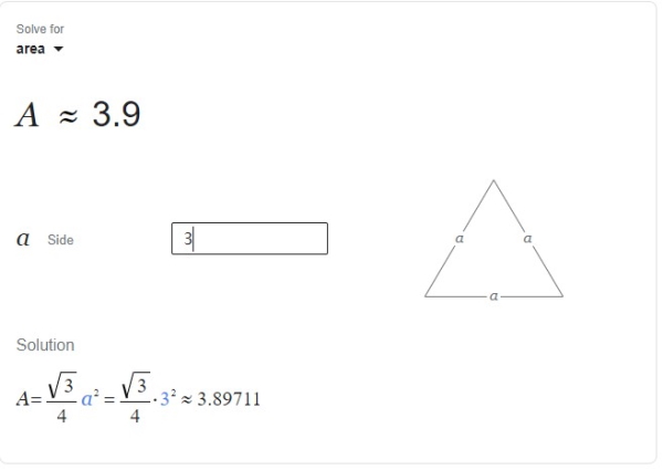 محاسبه مساحت مثلث متوازی الاضلاع به ضلع 3 در گوگل