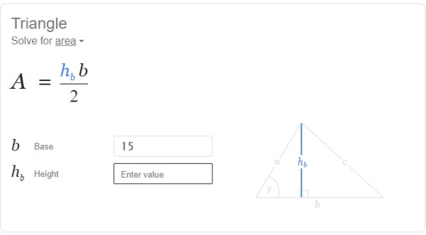 نمایش قاعده در ماشین حساب گوگل برای محاسبه آنلاین مساحت مثلث