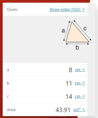 نمونه‌ای از خروجی محاسبه آنلاین مساحت مثلث در سایت Omni Calculator