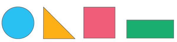 برخی از شکل‌های هندسی بسته (از راست به چپ: مستطیل، مربع، مثلث و دایره)