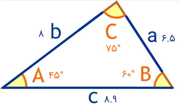 مثلثی با ضلع‌ها و زوایای معلوم