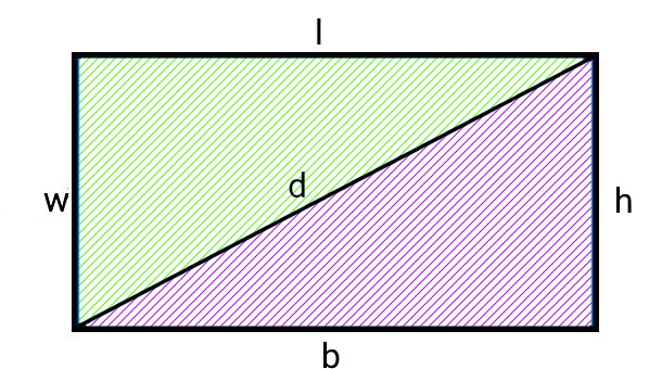 تبدیل مستطیل به دو مثلث قائم الزاویه برابر