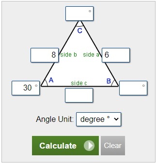 وارد کردن اندازه‌های مورد نیاز برای محاسبه مساحت مثلث در Calculator.net