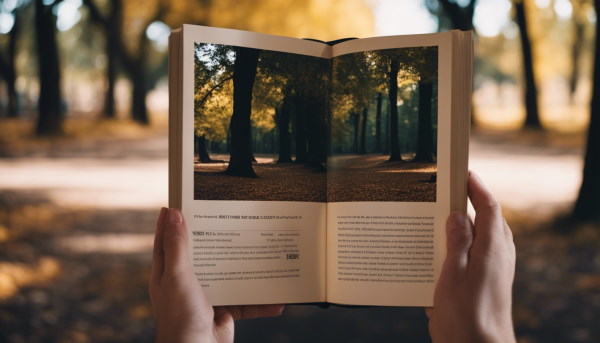 تصویر کتابی که باز شده و داخلش تصویر یک پارک است