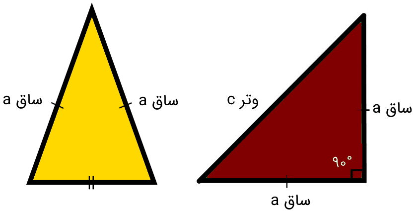 فرمول مساحت مثلث متساوی الساقین قائم الزاویه