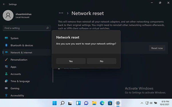 ریست تنظیمات شبکه در ویندوز 11