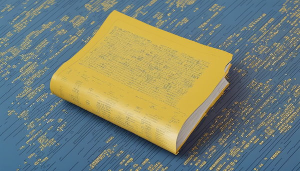 یک کتاب زرد بر روی یک سطح آبی پر از کد (تصویر تزئینی مطلب بهترین کتاب آموزش پایتون)