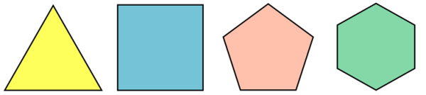 مثلث، مربع، پنج ضلعی و شش ضلعی