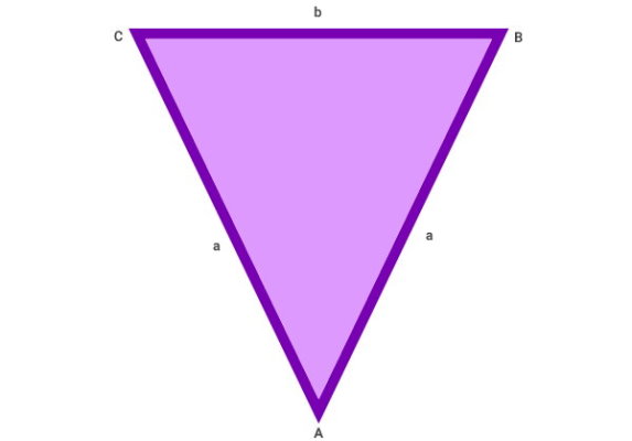 مثلث متساوی الساقین با ساق‌های a و قاعده b