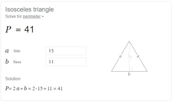 نمونه خروجی محاسبه محیط مثلث متسای الساقین در گوگل