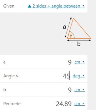 محیط مثلث با دو ضلع و زاویه بین در سایت Omnicalculator