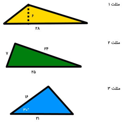 سه مثلث با اندازه‌های متفاوت