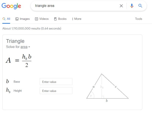 محاسبه آنلاین قاعده مثلث در گوگل