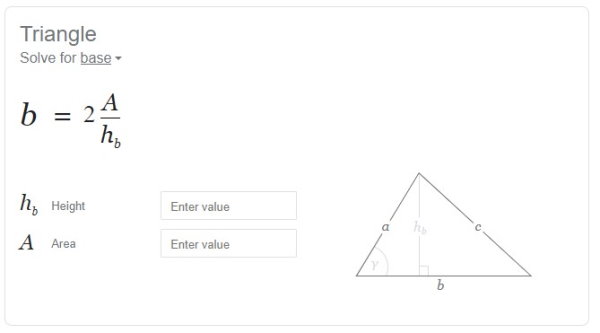 ابزار محاسبه قاعده مثلثی با مساحت ۷ و ارتفاع 4 در گوگل