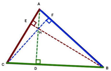 نامگذاری محل تقاطع سه ارتفاع مثلث و پای ارتفاع‌ها در یک مثلث حاده