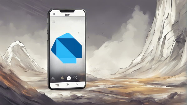 تصویر گرافیکی یک موبایل در پس زمینه کوهستان با لوگوی زبان برنامه نویسی Dart بر روی صفحه نمایش