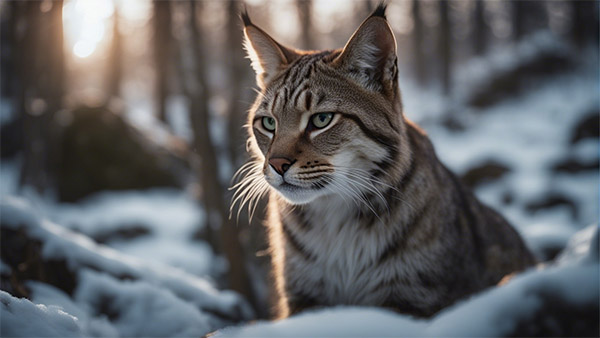 گربه ای وحشی در جنگلی در کوهستان 