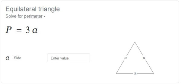 محاسبه آنلاین مساحت مثلث متساوی الاضلاع در سایت گوگل