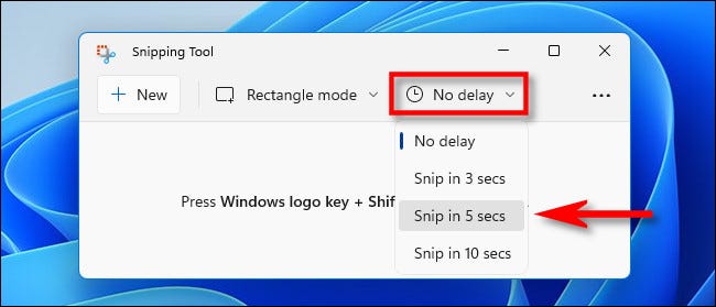 ایجاد تأخیر زمانی در اسکرین شات گرفتن در ویندوز 11