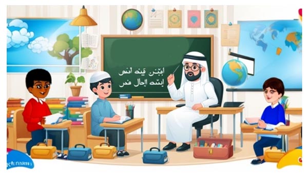 معلمی در حال تدریس عربی است