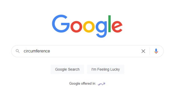 جستجوی عبارت circumference برای محاسبه آنلاین محیط دایره توسط گوگل