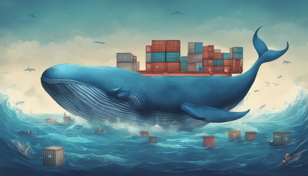 یک نهنگ آبی با چند کانتینر پشتش (تصویر تزئینی مطلب آموزش داکر)