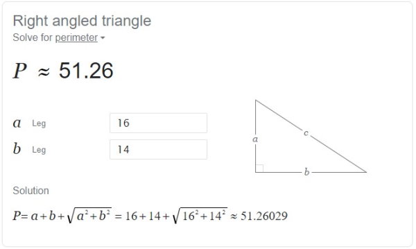 مثال محاسبه محیط مثلث قائم الزاویه در گوگل