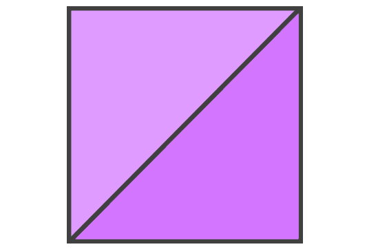 اتصال یکی از راس‌های مربع به راس‌های غیر مجاور برای تعیین مجموع زوایای داخلی مثلث ها
