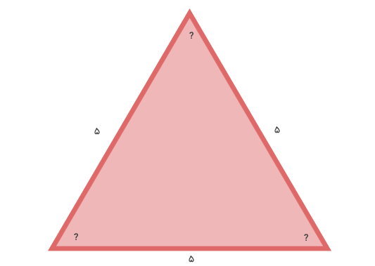 مجموع زوایای داخلی مثلث با سه ضلع برابر