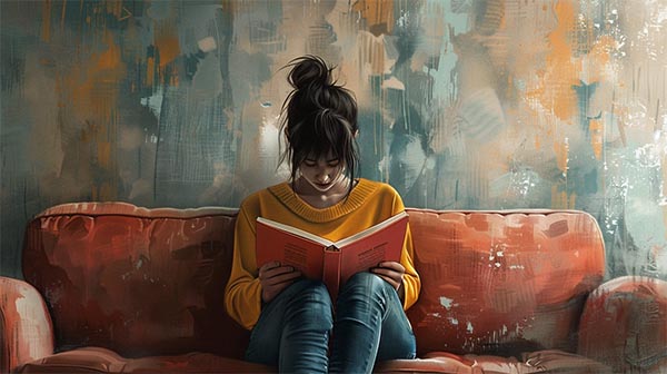 دختری در حال خواندن کتاب