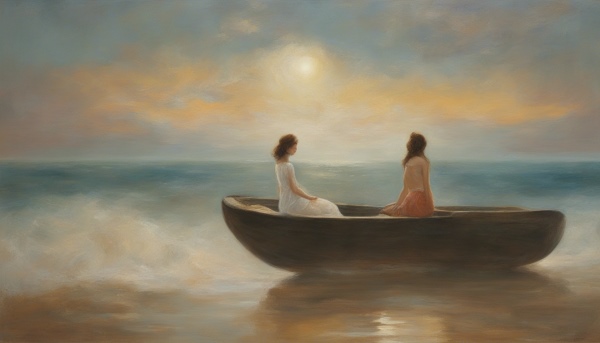 دو زن نشسته روی قایق