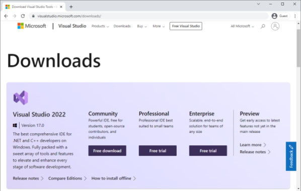 Download Visual Studio Community 2022