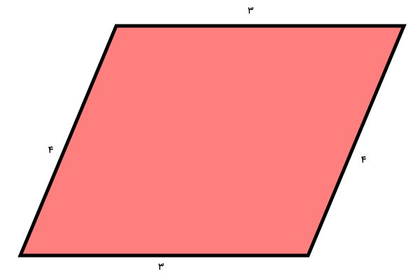مثال محیط متوازی الاضلاع به ضلع‌های 3 و 4
