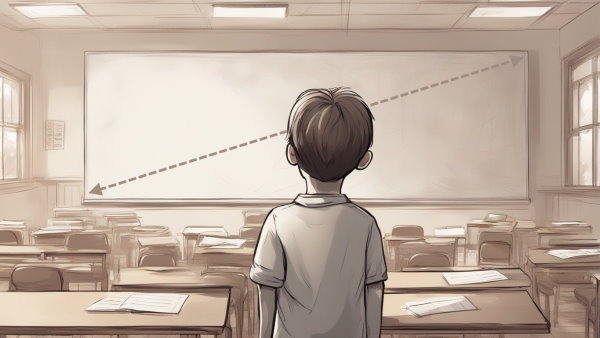 تصویر گرافیکی یک دانش آموز در کلاس دبستان در حال نگاه کردن به قطر تخته