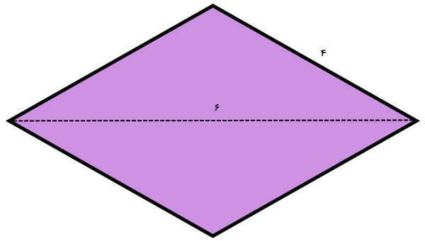 مساحت لوزی با قطر 6 و ضلع 4