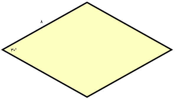 مثال محاسبه مساحت لوزی بدون قطر و با ضلع و زاویه