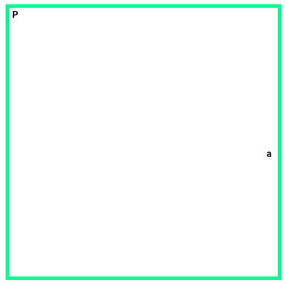 محیط مربع به صورت جبری (ضلع a و محیط P)