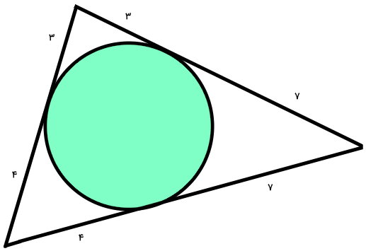 تعیین اندازه های مماس دایره محاط در مثلث