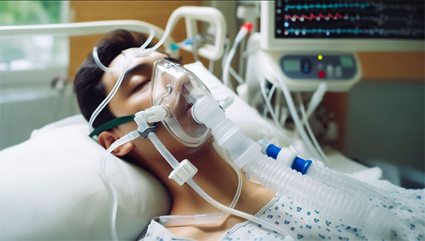 ماسک اکسیژن به تنفس بیمار کمک می کند